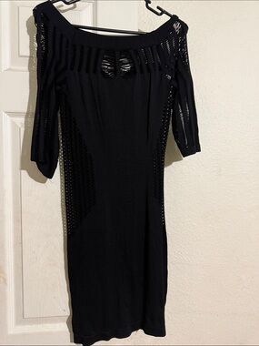 Sleek Black Off-Shoulder Midi Dress with Knit Cutouts